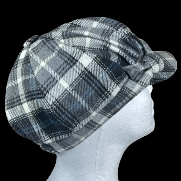 MUDD Newsboy Cabbie Navy Plaid Cap One Size - Picture 10 of 15